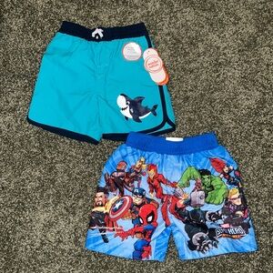 Bundle of 2 Swim Trunks - Marvel Super Hero & Shark Print - 18M, NWT, UPF 50+
